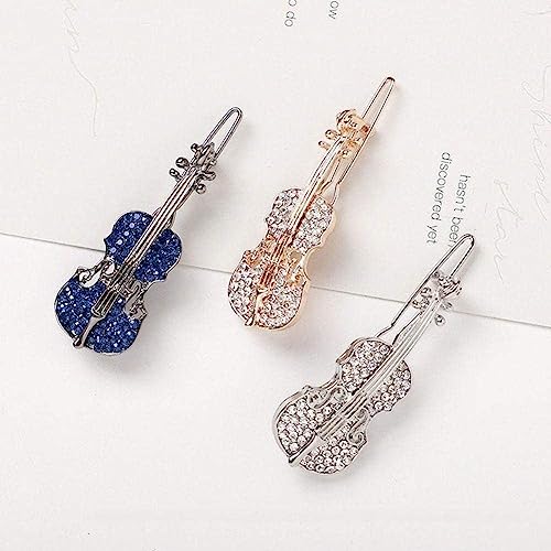 Crystal Rhinestone Violin Hair Barrette - Elegant Musical Hair Clip