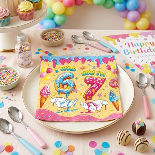 50 Pcs 6-7 Birthday Decorations | Donut Print Napkins Set