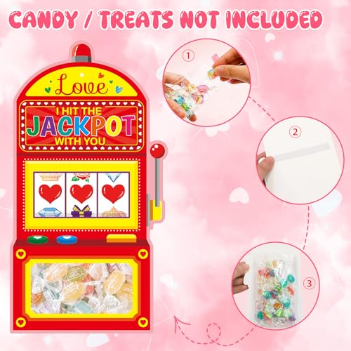 Fancy Land 24Pcs Kids Valentine's Day Slot Machine Cards with Treat Bags