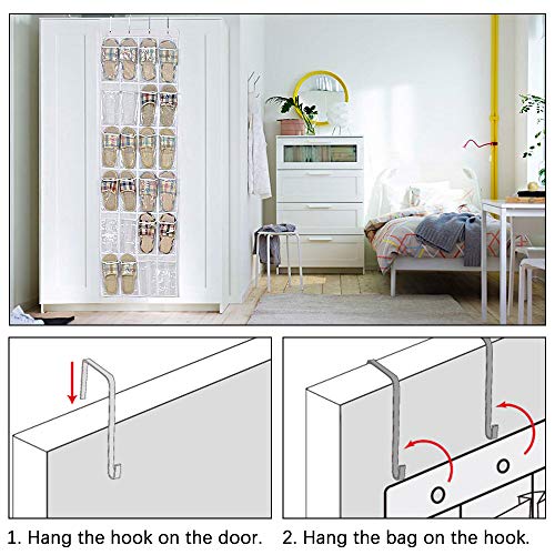 QUMENEY 24-Pocket Over-The-Door Shoe Organizer, Hanging Mesh Holder - 1pc