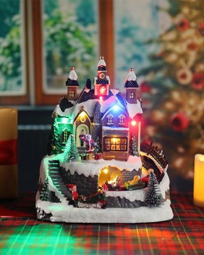 Bdor Christmas Village House with Animated Train & Santa Scene - LED Lights