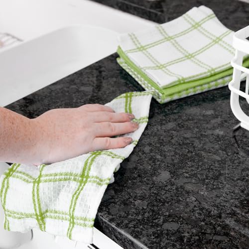 T-Fal 100% Cotton Waffle Dish Cloths - 12"x13" Absorbent Towels, Green (12-Pack)