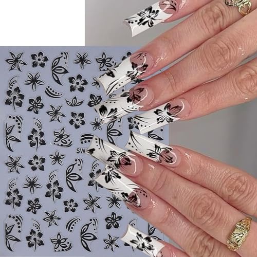 3D Floral Nail Art Stickers Gold & Dark Blue Glitter Decals (4 Sheets)