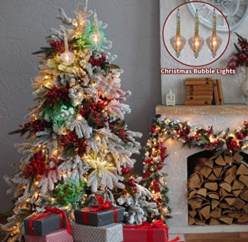 Couah Christmas Bubble Lights Set - 7 Clear Gold Glitter Bubble Bulbs, 11Ft Vintage Light String with Green Wire - Variation of THIS listing