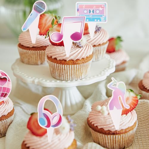 Music Themed Birthday Cupcake Toppers - 24 Pcs Popular Eras Party Decorations for Girls & Fans