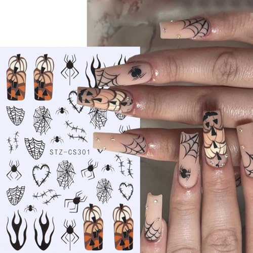 Halloween Nail Art Stickers 6 Sheets 3D Self-Adhesive Spider Web Pumpkins