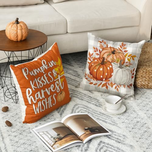 AVOIN colorlife Fall Pumpkin Throw Pillow Covers, 18x18 Inch Orange Set of 4