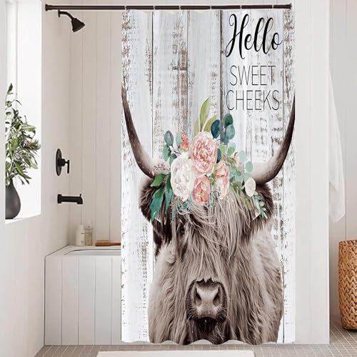 Farmhouse Highland Cow Shower Curtain - 36x72 Inch Water Repellent