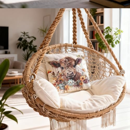 Highland Cow Pillow Cover 18x18, Soft Cotton Farmhouse Decor - Style 002