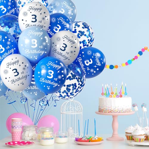 12-Inch Blue & White Confetti Balloons for 6th Birthday Party