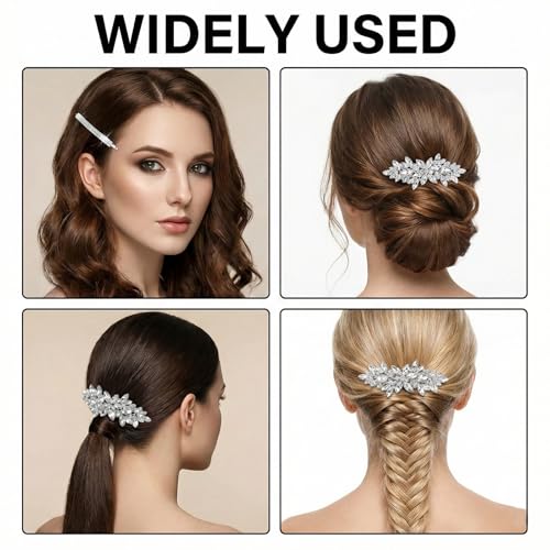 4 Pcs Silver Rhinestone Hair Clips Crystal Leaf Bridal Hair Pins