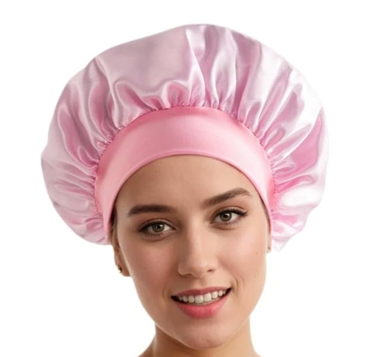 Silk Satin Sleep Bonnet & Shower Cap for Women Wide-Brim Hair Protector