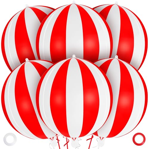 22-Inch Red and White Metallic Carnival Balloons - 6 Pack