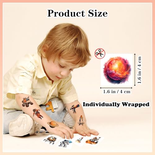 102 Pcs Space Temporary Tattoos for Kids Astronaut Planet Rocket Party Favors