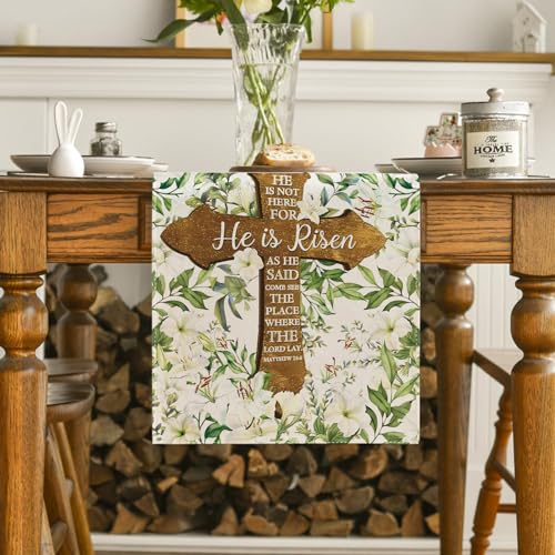 Easter Table Runner - He Is Risen Watercolor Religious Decor 13x72 in