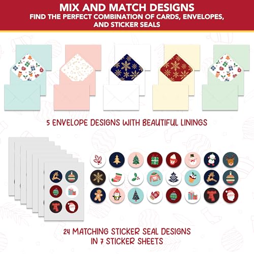 Bulk Christmas Cards with Envelopes & Sticker Seals - Festive 4x6in Holiday Greeting Cards