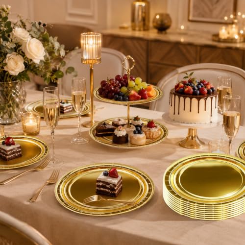 50 Pack Gold Paper Plates - 7 Inch Disposable Dessert Plates for Parties