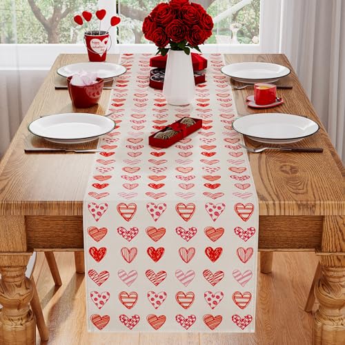 Valentines Table Runner Red Pink Love Hearts 13x60 Inch
