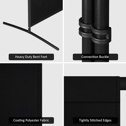 Kokorona 4 Panel Room Divider, 6FT Tall Folding Privacy Screen Wall Dividers, Portable Privacy Screen Freestanding Room Divider for Room Separation, Included - Cover Strips, Black, 136''W x 71''H