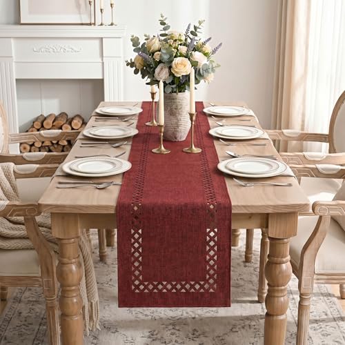Red Rustic Geometric Table Runner 13x36 Inch for Christmas & Holiday Decor