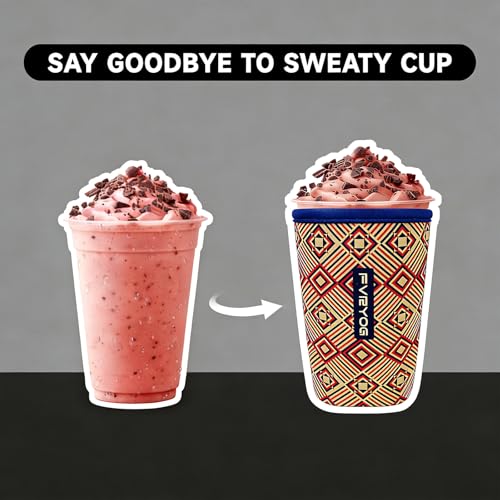 FVRYOG Reusable Neoprene Iced Coffee Sleeves - Insulated Cup Coolers