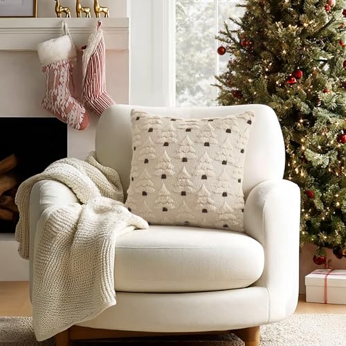 MIULEE Christmas Tree Decorative Throw Pillow Cover 18x18 Inches Beige Pack of 2