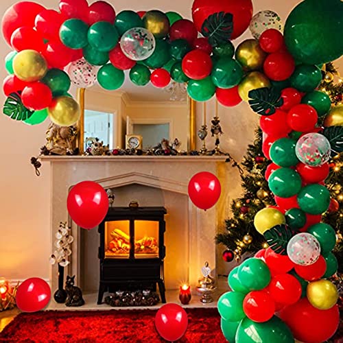 Red and Green Confetti Balloons Set - 50 Pcs 12 Inch Christmas Latex Balloons