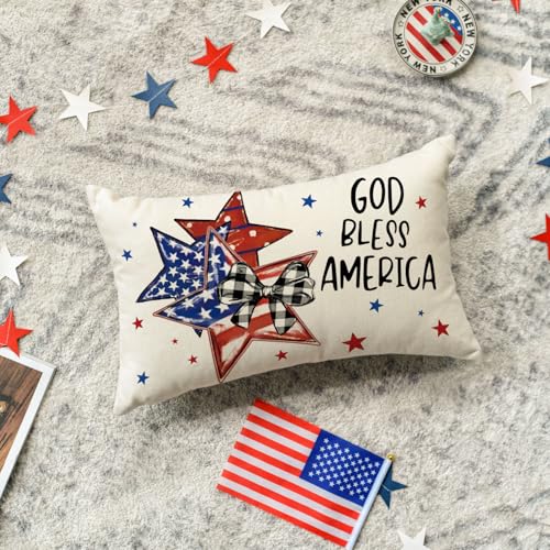 AVOIN colorlife 4th of July God Bless America Throw Pillow Cover 12x20 Inch Flag Stars Decor