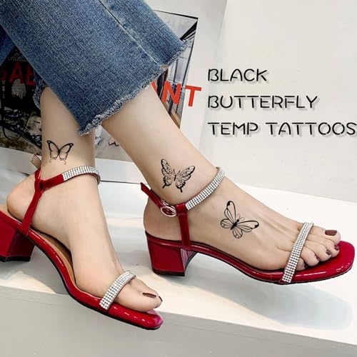 Black Butterfly Flower Temporary Tattoos 30 Sheets 3D Waterproof Body Art