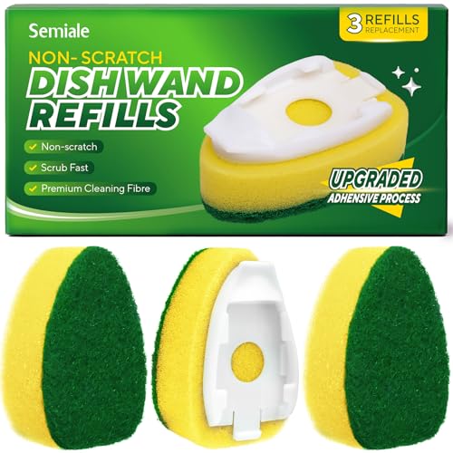 Yellow Dishwand Refills 3-Pack for Scotch-Brite & Helime Handles - Non-Scratch Sponge