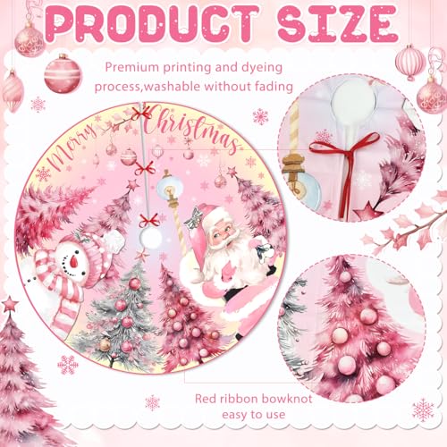 Pink Christmas Tree Skirt 48 Inch Faux Polyester Holiday Decor