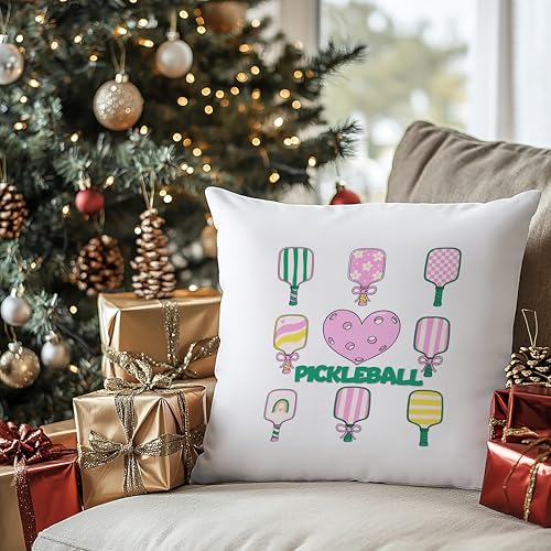 Pink Bow Pickleball Pillow Cover 18x18 - Decorative Gift for Women