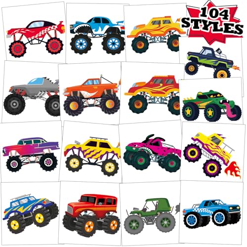 Monster Truck Temporary Tattoos for Kids Party Favors 104 Pcs