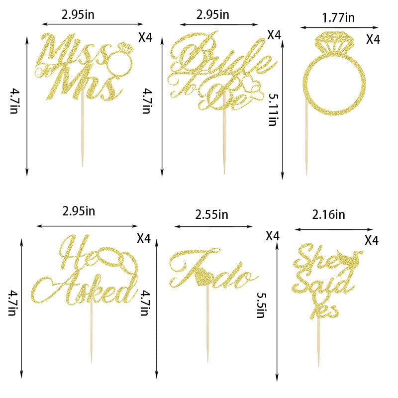 24 PCS Gold Glitter Bride to Be Cupcake Toppers for Parties