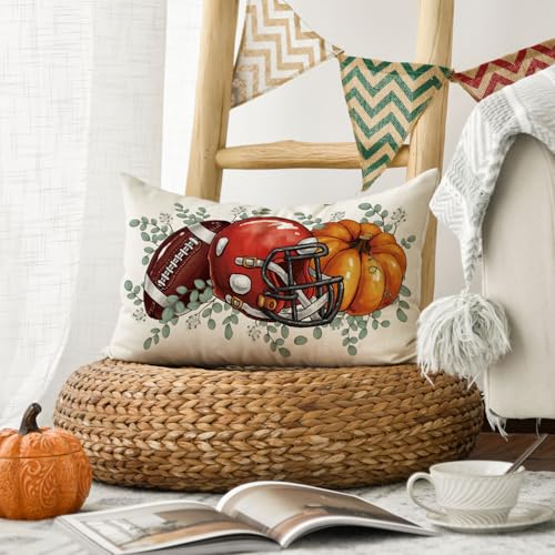 Fall Pumpkin Throw Pillow Cover 12x20 Inch - Eucalyptus Leaves