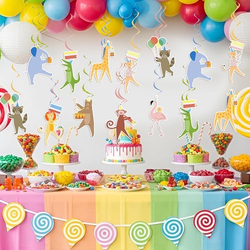 60Pcs Animal Parade Hanging Swirls - Safari Themed Birthday Party Decor