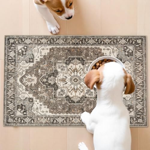 Washable Beige 2x3 Entryway Area Rug - Soft Non-Slip Mat