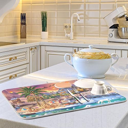 Extra Large Reversible Christmas Dish Drying Mat 24x18 Inches - Microfiber Kitchen Counter Protector