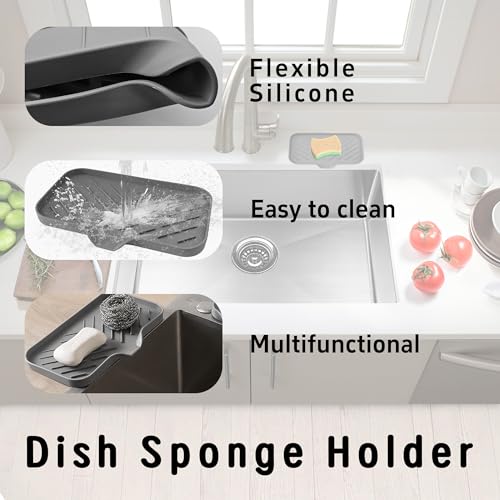 Silicone Soap Dish with Self-Draining Spout - Gray Kitchen & Bathroom Organizer