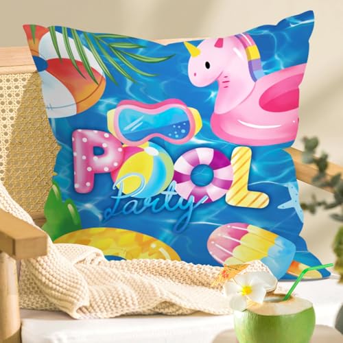 Joymaison 18x18 Velvet Throw Pillow Covers - Summer Pool Party Set of 4