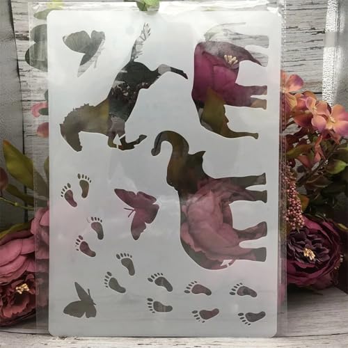 TIAMECH A4 Reusable Elephant and Horse Painting Stencil
