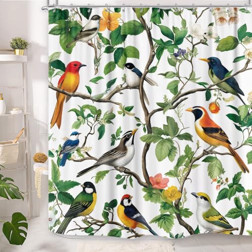 GOAOK Green Boho Bird Shower Curtain 72x72 Inches with Hooks Bathroom Decor