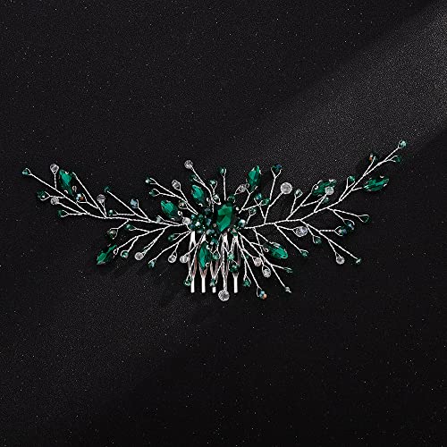Emerald Green Crystal Bridal Hair Comb Silver Rhinestone Headpiece