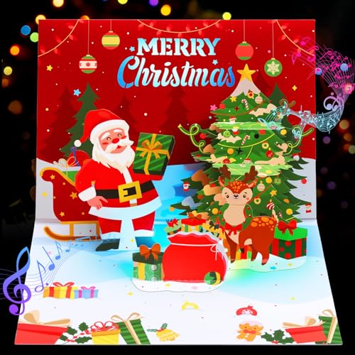 Lighted Music Christmas Card with Santa - Merry Christmas Greeting Card