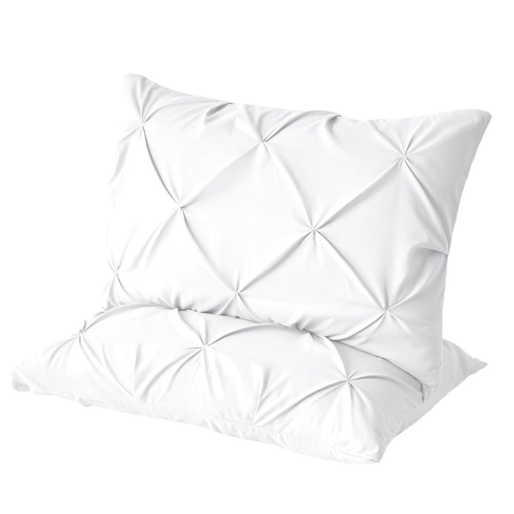 VACVELT Pintuck Pillow Cases King Size Set of 2, White Pillow Shams Decorative Pillowcases with Envelope Closure, Pinch Pleated Microfiber Pillowcases, Wrinkle and Stain Resistant