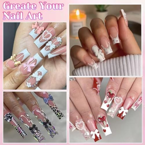 3D Mixed Nail Art Charms Kit with Rhinestones Bows and Pearls for DIY Manicures