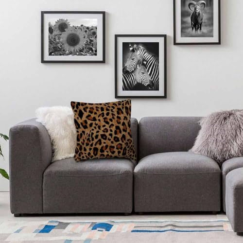 Leopard Print Throw Pillow Cover - 18x18 Inch Cotton Linen Cushion