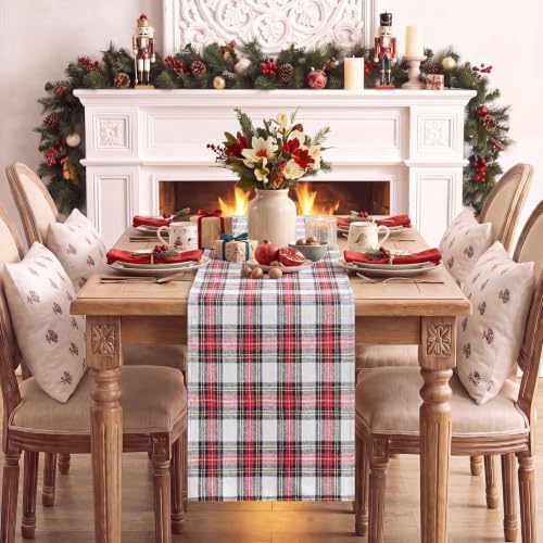 Christmas Checkered Table Runner - Red & White, 13 x 120 Inches - Variation of Red White Plaid / 13 x 120" | Table Runner