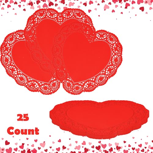 10-Inch Heart Doilies - 25 Pcs Red Valentine Craft Set
