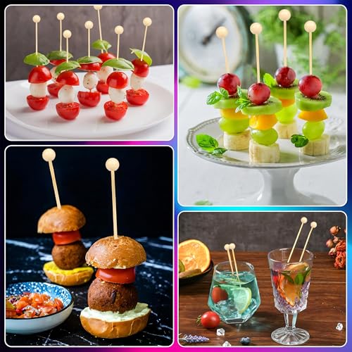 300Pcs Wooden Ball Cocktail Picks - Eco-Friendly Bamboo Appetizer Skewers